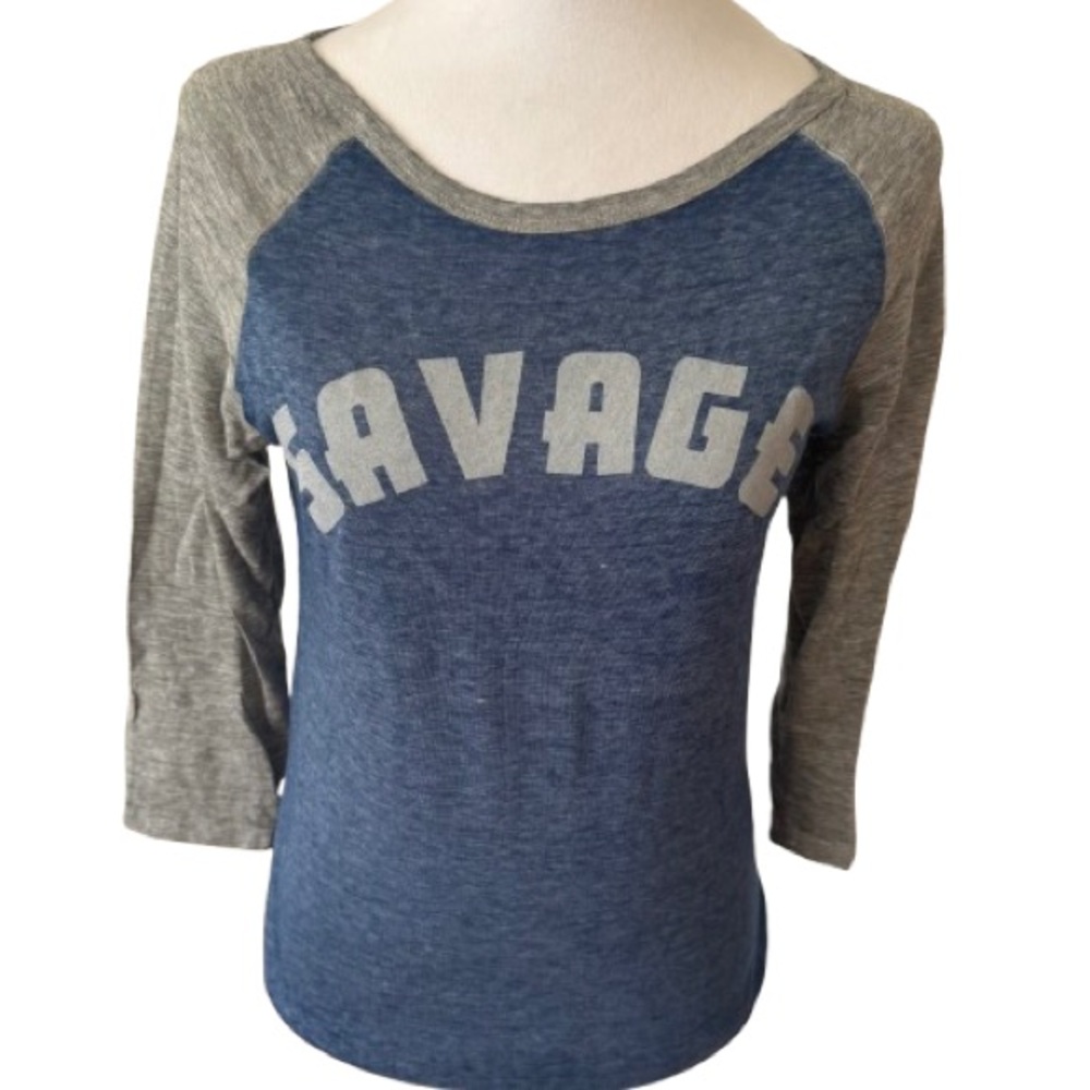 Blue and Gray Long Sleeve Tee with Savage Print